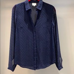 Reiss Navy Silk Blouse with dot velvet in Size 2
